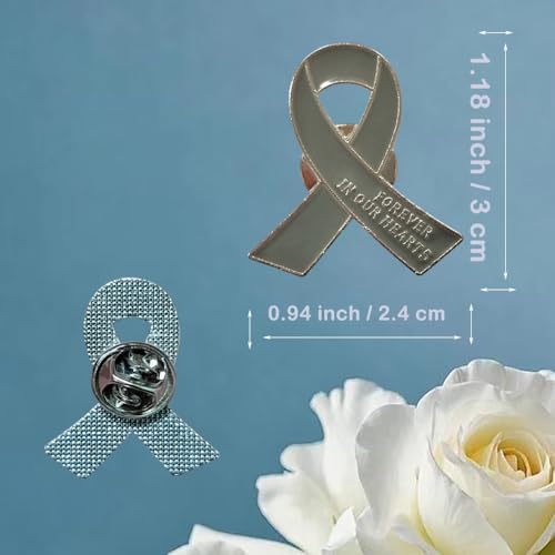Image of 20 Pcs Funeral Ribbon Awareness Pins Memorial Lapel Brooches Forever In Our Hearts For Mourning Event