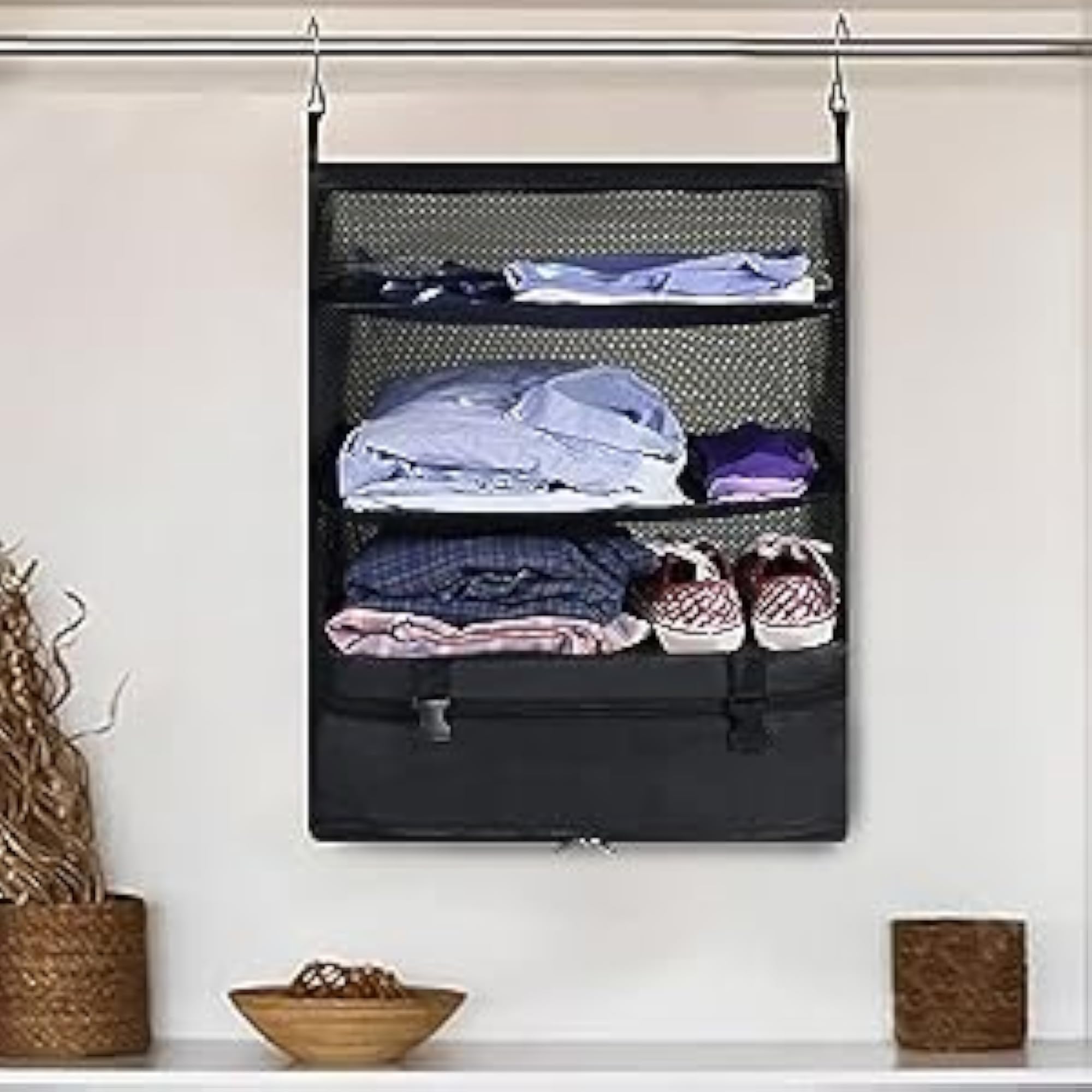 Portable Packing Luggage Organizer with Hanging Travel Shelves