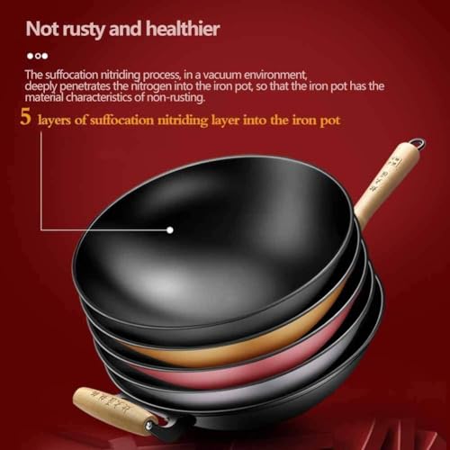 Wok de hierro fundido hecho a mano con mango de madera miniatura 7