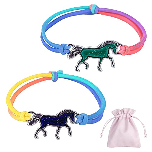 Sugeru®Pferde Mädchen Geschenk, 2stk Stimmungs Armband Mädchen(Temperatur VerfäRbung) mit 1stk Schmuckbeutel,Mitgebsel Kindergeburtstag Geschenke für Mädchen,Freundschaftsarmband