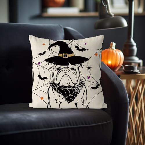 Gagec HALLOWEEN DOG PILLOW-4 Halloween Pillow Covers 18X18 Inch English Bulldog Throw Pillow Covers Holiday Farmhouse Pillowcase Dog Couch Cushion Case thumb #1
