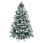 5ft/1.5m Pre-Lit Artificial Christmas Tree Lapland Fir - 180 LED Cool White Lights, Snow Flocked 567 PE/PVC Tips, Snowy Bushy Hinged Branches, Metal Stand for Xmas Home Decorations