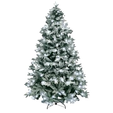 4ft/1.2m Pre-Lit Artificial Christmas Tree Lapland Fir - 140 LED Cool White Lights, Snow Flocked 332 PE/PVC Tips, Snowy Bushy Hinged Branches, Metal Stand for Xmas Home Decorations