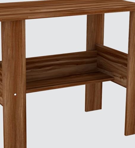 Image of Modern Compact Study Desk with Storage Shelf, Walnut Brown Wood Finish, Space-Saving Home Office Table, 90x50x74 cm