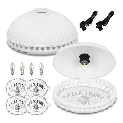 mumisuto 2 Piezas Trampa para Pulgas, Trampa Antipulga con 4 Pegatinas de Captura y 4 Bombillas, Repelente de Plagas para Las Familias con Mascotas, para Sala de Estar, Cocina, Dormitorio
