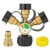 VIVI LEO 3-Way Propane Splitter QCC/POL with Gauge and Shut-Off Valve, 3-Inch NPT Outlet, Brass Body, 3 Ports, Propane Valve