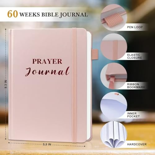 Pink Prayer Journal for Woman - Bible Journal with Prompts, Verse and Scripture - Devotional & Guided Journal for Women and men, 60 Weeks Bible Study Journal for Christians
