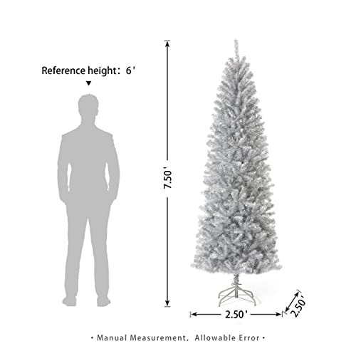 Glitzhome 7.5Ft Silver Tinsel Artificial Christmas Tree W/Easy Assembly Metal Stand Artificial Fir Christmas Tree Holiday Decoration #TOP4