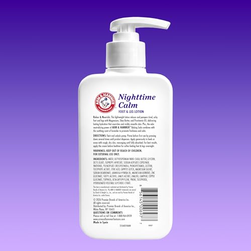 Arm & Hammer™ Nighttime Calm Foot & Leg Lotion with Magnesium - Lavender Scented Cream - 8oz. Hydrating & Moisturizing Magnesium Lotion with Shea Butter & Provitamin B5