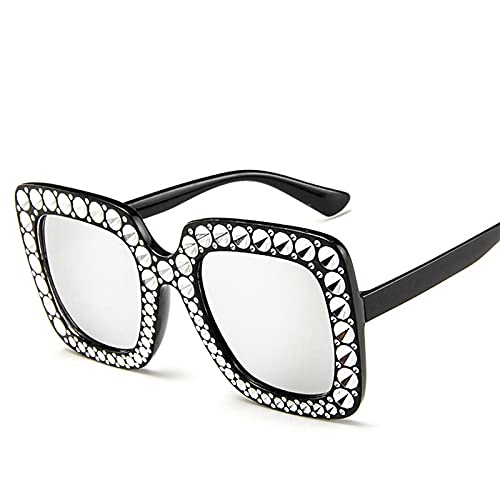 ShFhhwrl Klasyczne okulary przeciwsłoneczne anty diamentowe kwadratowe duże oprawki okulary przeciwsłoneczne damskie vintage na zewnątrz Street Beat okulary przeciwsłoneczne czarne srebrne