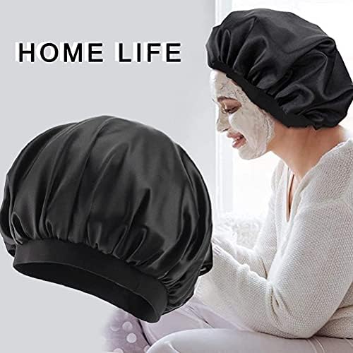 2Pcs Large Silk Bonnet, 16.5 Inch Black Satin Hair Bonnets with Elastic Band Silk Hair Wrap Sleep Cap Sleeping Head Cover for Women Night Long Curly Hair Care