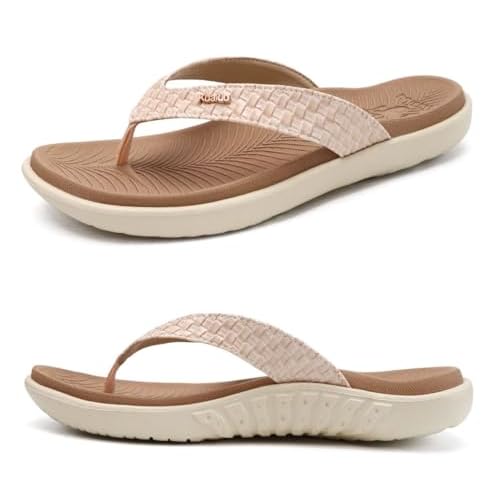 KuaiLu Beige Blanco Chanclas Mujer Verano Playa Sandalias de piscina Apoyo de Arco Ortopedicas Chanclas Zapatos Cómodos para Caminar Antideslizante Talla 40EU