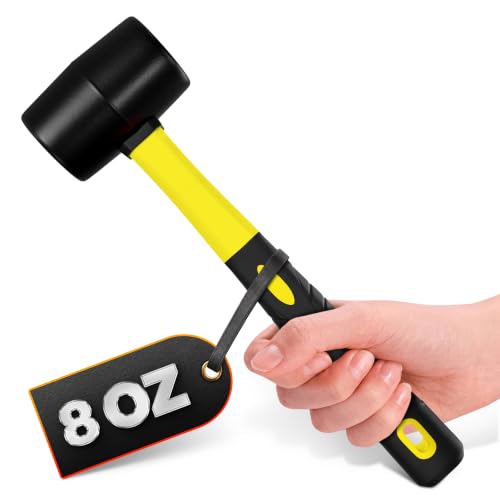 Image of Rubber Mallet Hammer 8 Oz, Soft Face Non-Marring Head (Yellow) | Small Mallet with Non-Slip Ergonomic Grip for Woodworking, Tile, Flooring, Furniture Assembly, Jewelry, and Leatherwork