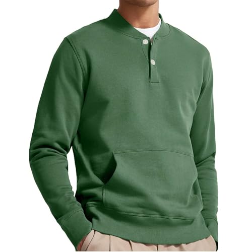 Dademeo Mens Casual Long Sleeve Sweatshirt Solid Color Button Up Henley Shirts with Pocket Casual Loose Pullover Sweatshirts2