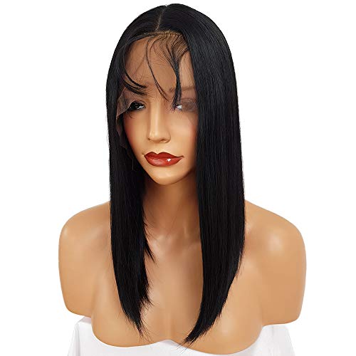 missyvan Bob Perücken Haar schwarz Farbe Synthetische Lace Front klebefreien seidig gerade Bob mit natürlichem Baby Haar