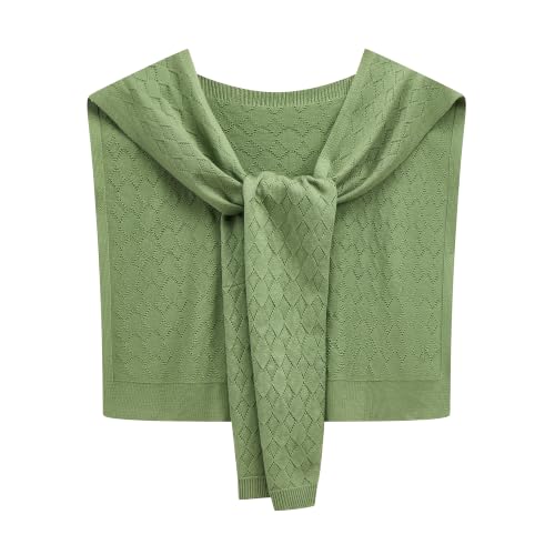 TwizzTop Knit Shawl Wrap for Women, Lightweight Knotted Sweater Shoulder Wrap, Fashion Open Diamond Knit Layering Accessory Scarf for Dress, Travel, Casual and Work,Green