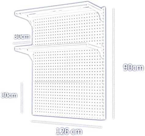 Wall-Mounted Metal Pegboard Panel - Versatile Tool Storage Organizer for Home Office, Kitchen, Workshop & Retail Display - 33" White Shelves for Maximum Space Efficiency 49.61x35.43in/126x90CM