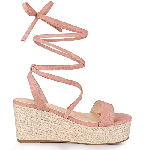 Allegra K Women's Lace Up Wedge Heel Platform Slingback Pink Strappy Sandals - 7 M Us #TOP6