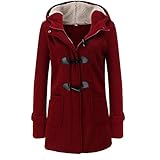 Generic Andongnywell Women's Winter Fashion Outdoor Warm Wool Blended Classic Coat Jacket Horn Button Coat Outwear (Red Wine,M)