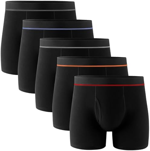 （13:30時点） [POPKOK] ［ポップコー］ボクサーパンツ メンズ 前開き ボクサーブリーフ 5枚 セット コットン 下着 男性 ボクサー 大きいサイズ(カラーライン付きブラック,3XL)