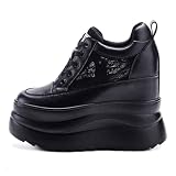 VEACAM Klobige Sneaker Für Damen, Gepolsterte Mesh-Freizeitschuhe Mit Plateau, rutschfest, Schnürung, Modische Damen-Wanderschuhe,Black 1,37 EU