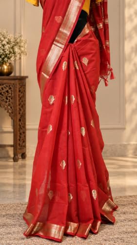 DRIDH TEXTILES red maheshwari cotton silk saree – image 3