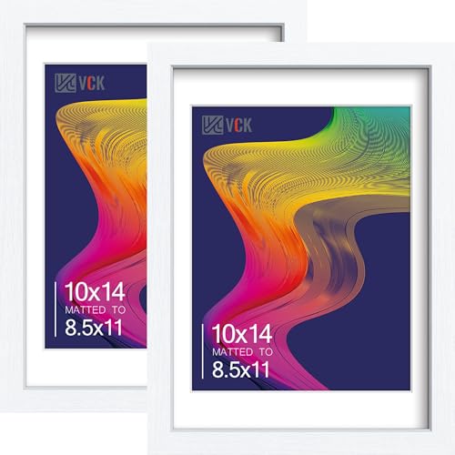 VCK 10x14 Frame 2 Pack, White Wood, 8.5x11 Mat, Glass, for Picture Print