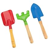 TOYANDONA 3 Stück Kinder Strand Sand Spielzeug Schaufel Und Rechen Set Garten Werkzeuge mit Holzgriff Strand Sandkasten Spielzeug für Kinder Kinder ( Gelegentliche Farbe )