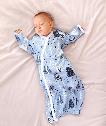 Cambria Baby Organic Boy Kimono Gowns. Side Snaps, Built in Mitts. 2 Pk. 0-3