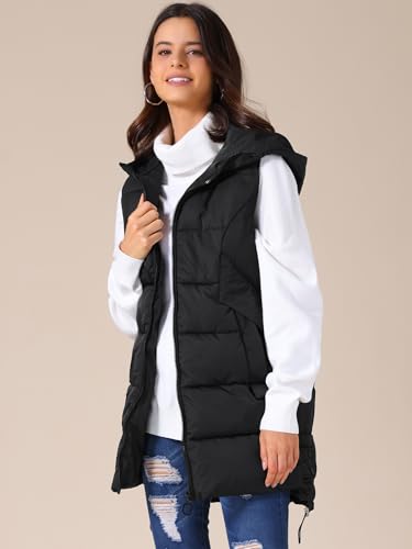 Allegra K Women's Winter Thicken Puffer Vest Hooded Sleeveless Parka Down Jackets with Pockets2