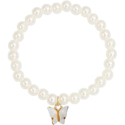 Butterfly Pendant Pearl Stretch Bracelet