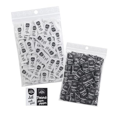 LA CASE AUX EPICES | Lot de 200 sachets de Sel et de Poivre | Doses individuelles pour la Restauration, Hôtel, Traiteur, Repas à Emporter