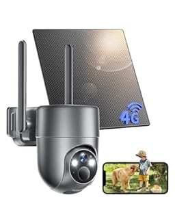 NUASI 4G LTE Telecamera Esterno Solare con SIM Senza Fili, 2K Telecamera con Pannello Solare e Batteria, 360° PTZ, Visione Notturna a Colori, Rilevamento PIR, Audio Bidirezionale, IP66, Senza WiFi