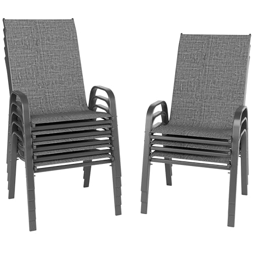 Image of Patio Chairs Set of 8, Stackable Outdoor Dining Chairs for All Weather, Metal Modern Outside Furniture Chair for Pool Side, Garden, Backyard Deck, Dark Grey