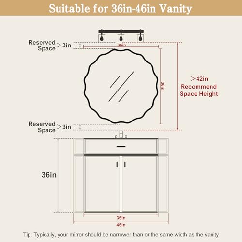 Image of WallBeyond Round Wavy Mirror for Wall Decorative 36 inch, Modern Round Mirror Aluminum Frame for Bathroom Bedroom Living Room Home House Office Entryway, Gold