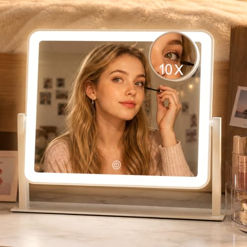 11.8"x 9.8" Rechargeable Vanity Mirror with Lights for Girls Dorm Room