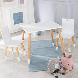 roba Wooden Children's Play Table and Chair Set With 2 Chairs and 1 Table (White)