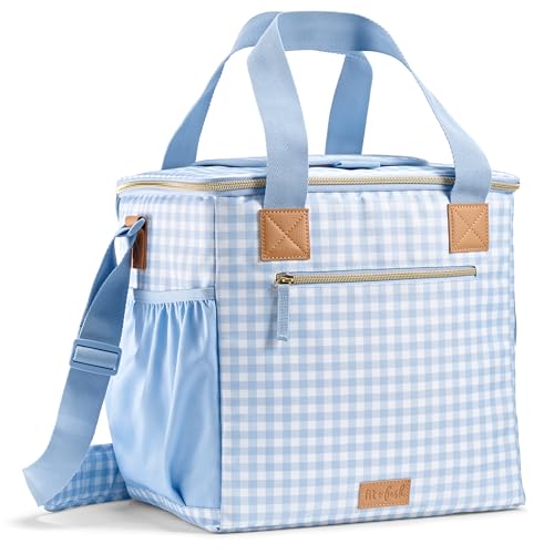 Fit & Fresh, 24-Can Soft Cooler Bag Insulated Leak-Resistant, Portable Soft Cooler, Large Cooler, Soft Sided Cooler Bag, Travel Cooler, Blue Gingham
