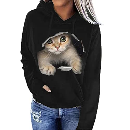 domorebest Sweat à Capuche imprimé Chat 3D pour Femme Motif de Chats Mignons Sweat à Capuche léger et décontracté avec Poche Cover