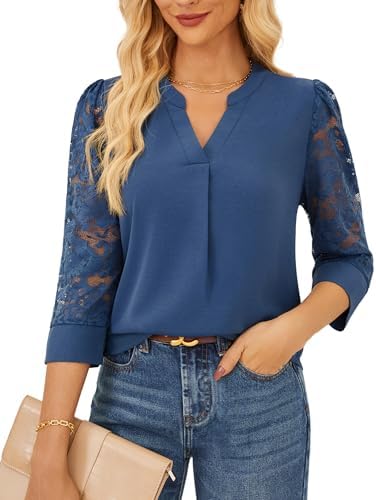 GRACE KARIN Women Blouses Dressy Casual 3/4 Lace Sleeve Tops Business Work Office Shirts 2025 Fall Outfits