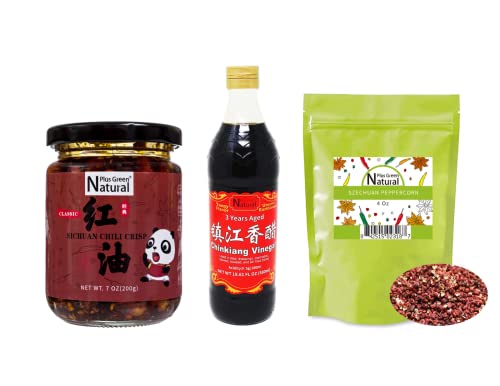 Sichuan Chili Crisp 7Oz, Chinkiang Vinegar 19.61 Fl Oz, Sichuan Peppercorn 4Oz #TOP5