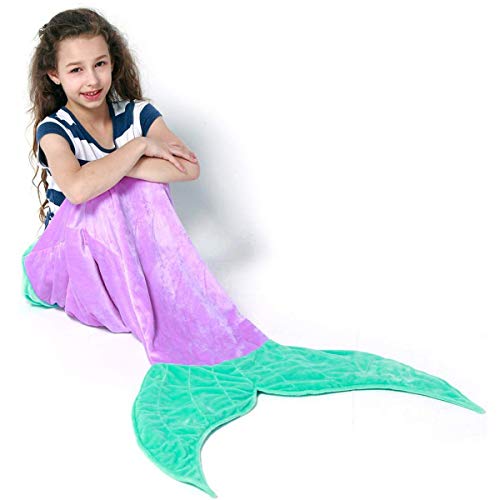 Echolife Mermaid Tail Blanket Super Soft Fleece Sleeping Bags Flannel Mermaid Blanket Tail Great Gifts for Kids Girls 3-12 Year Olds (Purple)