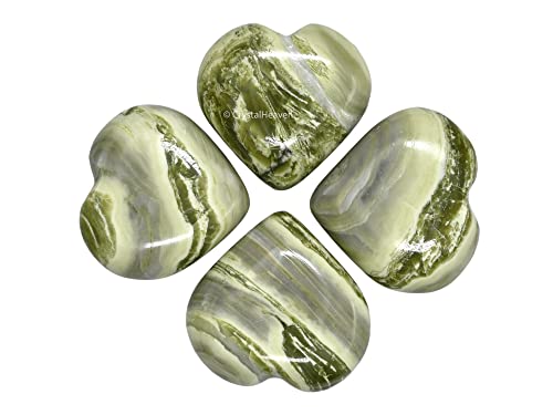 Image of Serpentine Crystal Heart Palm Pebbles Stones for Anxiety Stress Relief Massage - AAA Grade Original Healing Gemstone Agate Heart Palm Stone for Yoga Meditation Spiritual