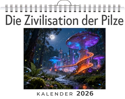 Die Zivilisation der Pilze: Wandkalender 2026, Kalender DIN A4 quer, Monatskalender im Querformat mit Kalendarium, das perfekte Geschenk