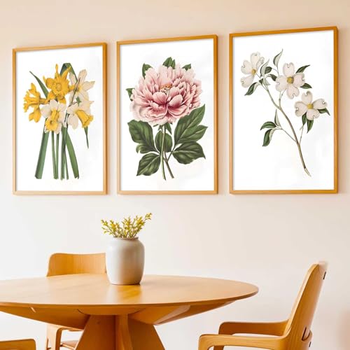 Image of kotart Floral Art Home Decoration | Aesthetic Floral Paintings With Frame For Living Room Bed Room Hotel Wall Decor Digital Reprint Set of 3 (20x30 Inch)