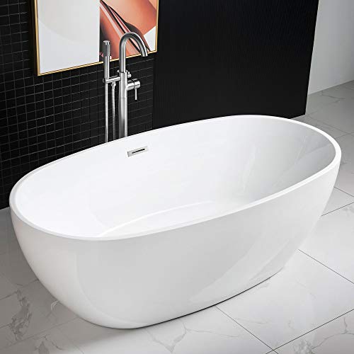 Woodbridge 67" Acrylic Freestanding Bathtub Contemporary Soaking Tub With Chrome Overflow & Drain, Oval #TOP14
