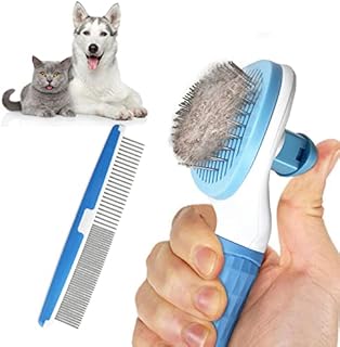 Fur Magic Self-Cleaning Grooming Brush & Comb, Slicker Brush for Dogs and Cats with Short Medium and Long Hair, Deshedding Tool Removes Mats and Tangles, Blue