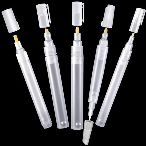 Epakh Set of 5 Empty Refill Paint Markers Blank Refillable Paint Pens Empty Refillable Marker for Painting, Transparent Pen Tube, Fill with Your Own Art Acrylic, Oil and Watercolor