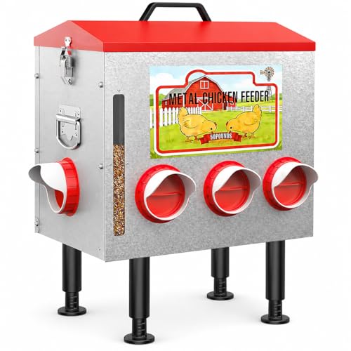 50LBS Metal Chicken Feeder with Adjustable Legs & Lid