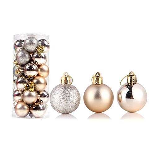 AchidistviQ 24 Pièces Boules De Noël Accrocheuses pour Boules d'arbre De Noël Décorations Ornement Festif Boules Maison Tentures De Noël Champagne 4cm Cover